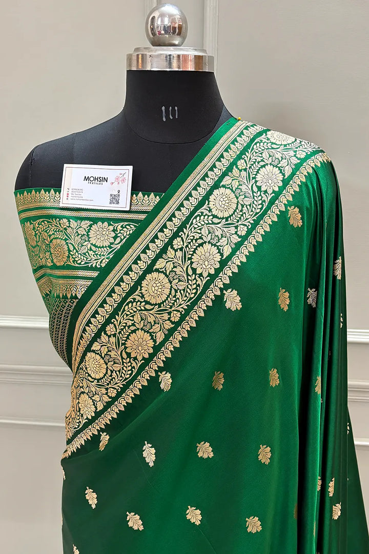 Green Podina Buti Katan Silk Banarasi Saree