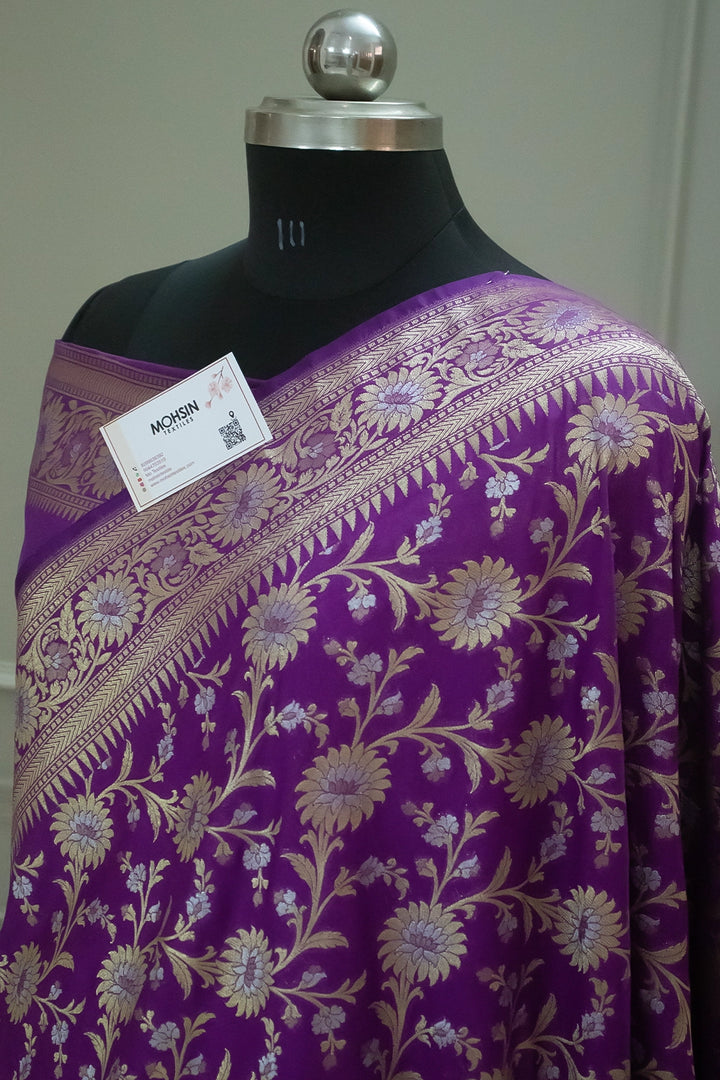 Magenta Ganga Jamuna Crepe Silk Banarasi Saree