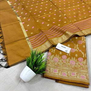 Mustard Golden Zari Satin Silk Banarasi Suit