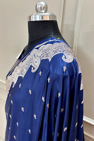 Navy Blue Deepak Buti Katan Silk Banarasi Saree
