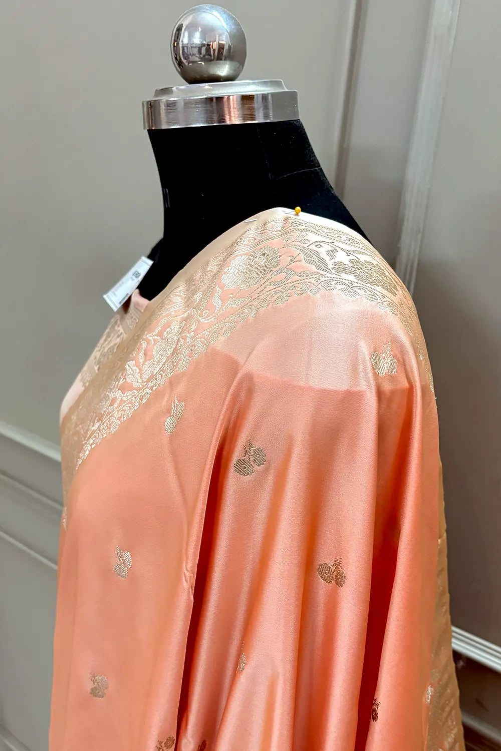 Peach Babu Buti Katan Silk Banarasi Saree