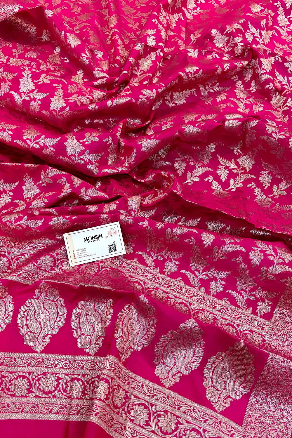 Pink Golden Zari Katan Silk Banarasi Dupatta