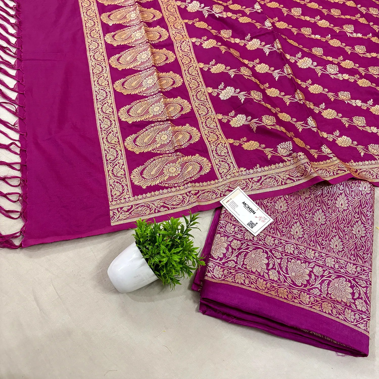 Pink Golden Zari Katan Silk Banarasi Suit