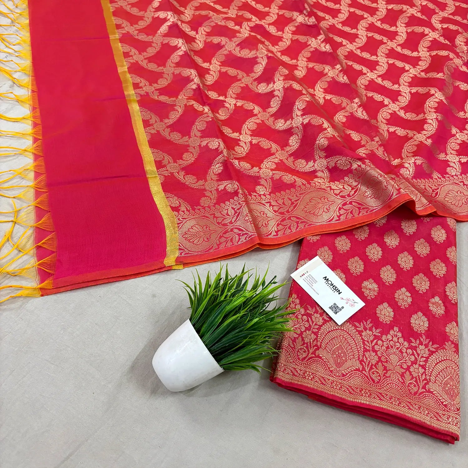 Pink Golden Zari Resham Silk Banarasi Suit