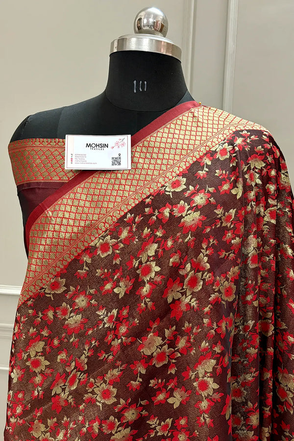 Red Jamawar Katan Silk Banarasi Saree