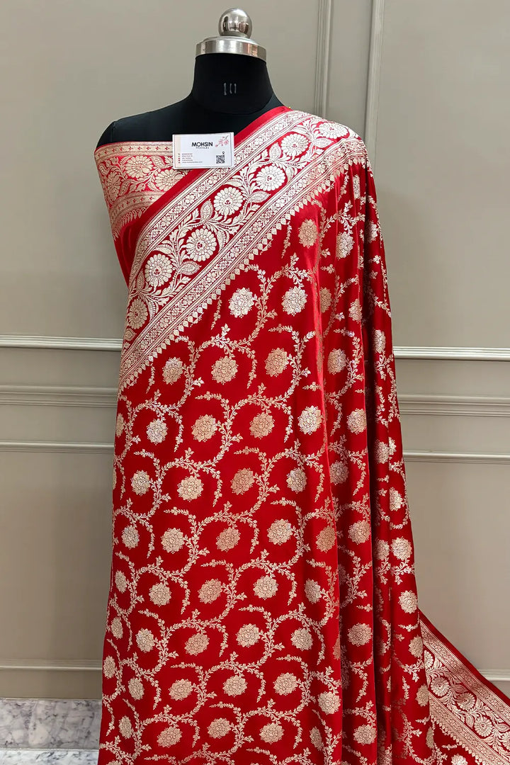 Red Golden Zari Katan Silk Banarasi Saree