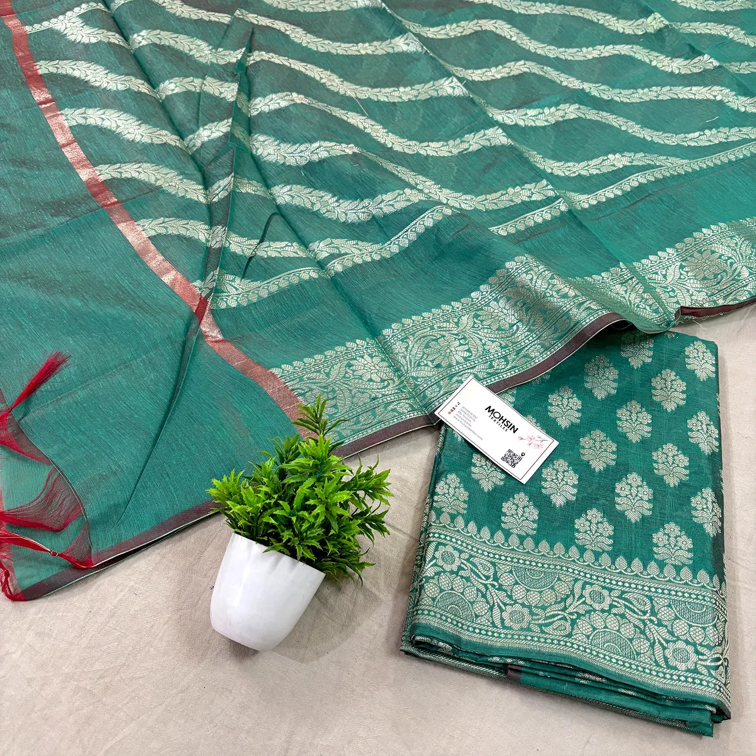 Sea Green Tri Phool Banarasi Silk Suit
