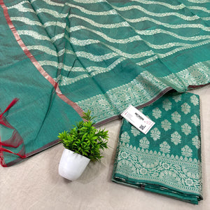 Sea Green Tri Phool Banarasi Silk Suit