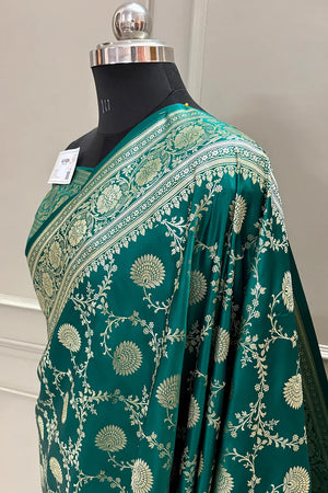 Teal Pankhuri Jaal Katan Silk Banarasi Saree