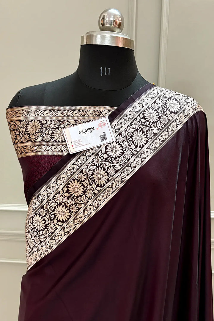 Wine Khandani Plain Katan Silk Banarasi Saree