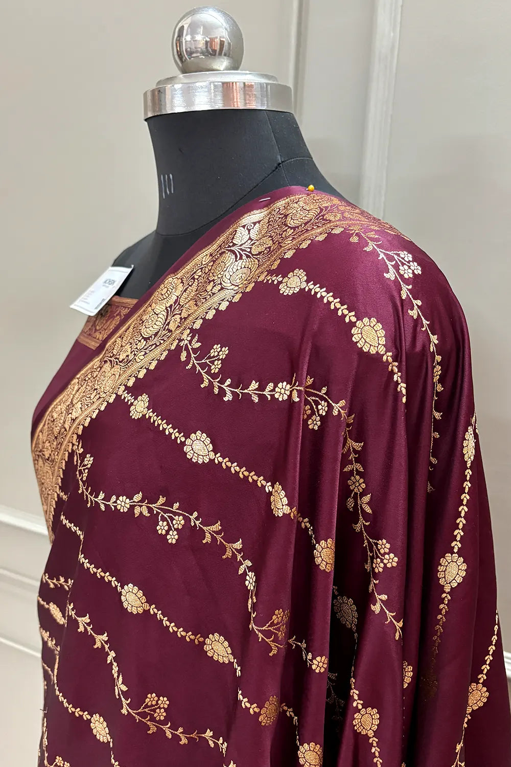 Wine Sunehri Lehar Katan Silk Banarasi Saree