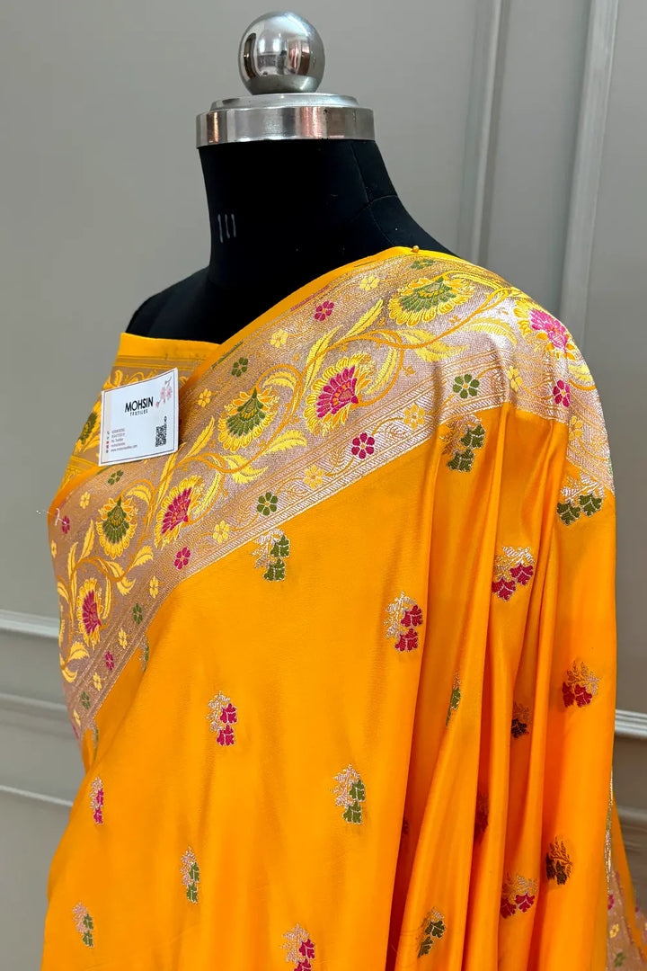 Yellow Twins Buti Katan Silk Banarasi Saree