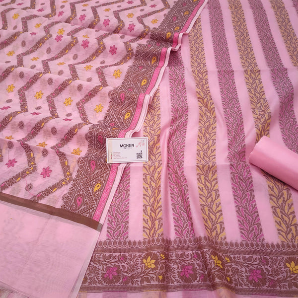 Baby Pink Stripe Resham Zari Banarasi Silk Salwar Suit