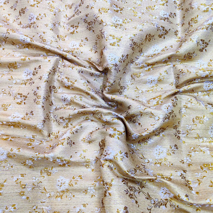 Beige Brocade Cotton Silk Banarasi Fabric