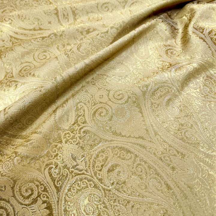Beige Brocade Katan Silk Banarasi Fabric