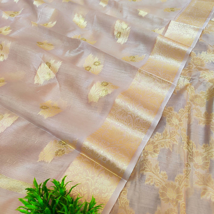 Beige Golden Zari Banarasi Silk Salwar Suit
