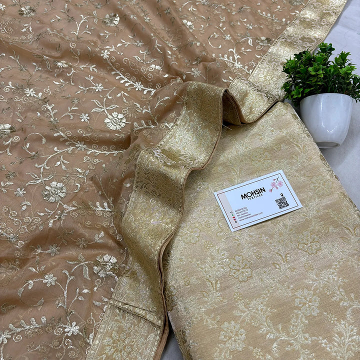 Beige Golden Zari Kimkhab Silk Banarasi Gharara