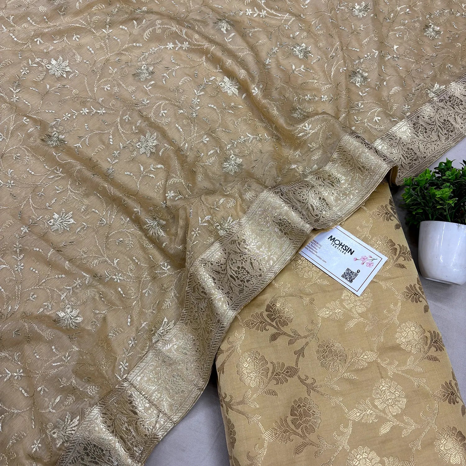 Beige Golden Zari Katan Silk Banarasi Gharara