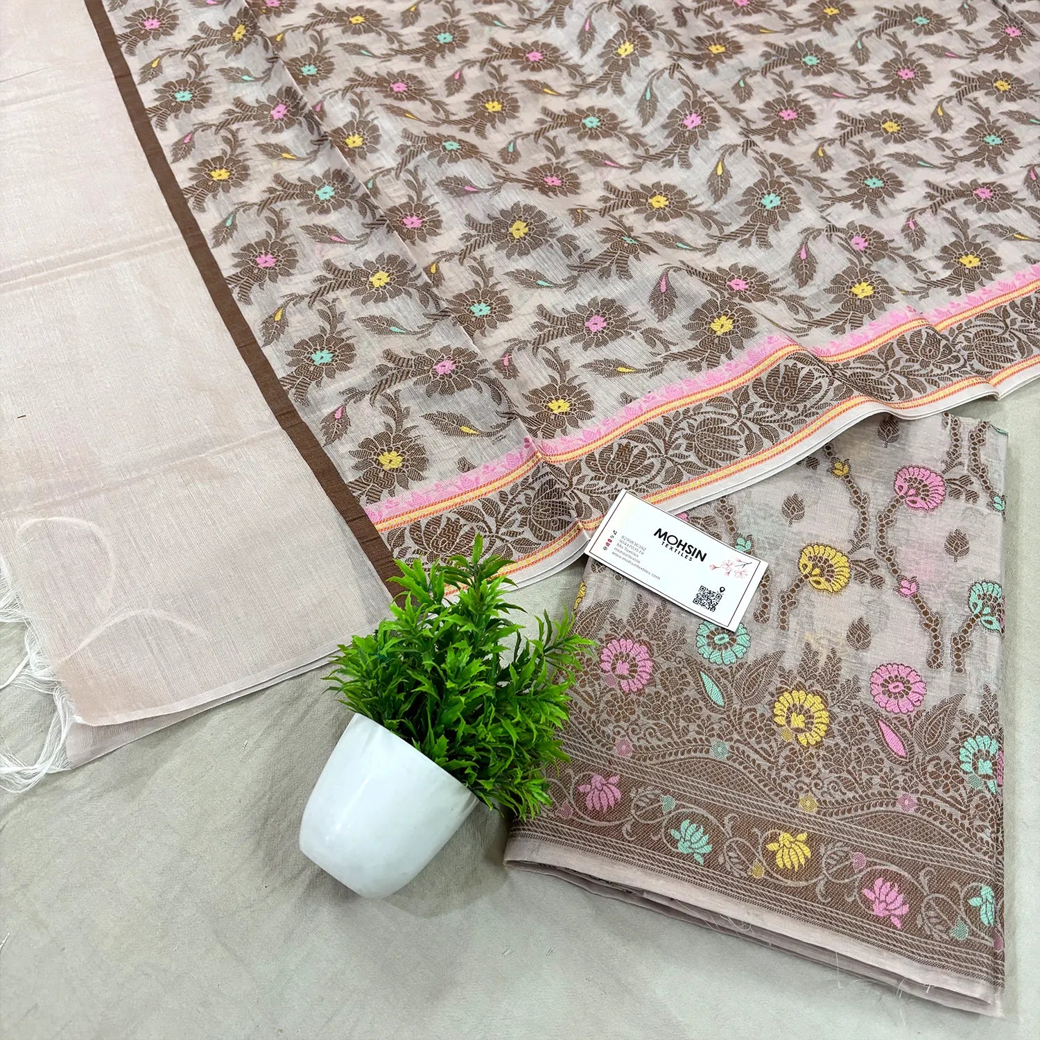 Beige Resham Zari Banarasi Silk Suit