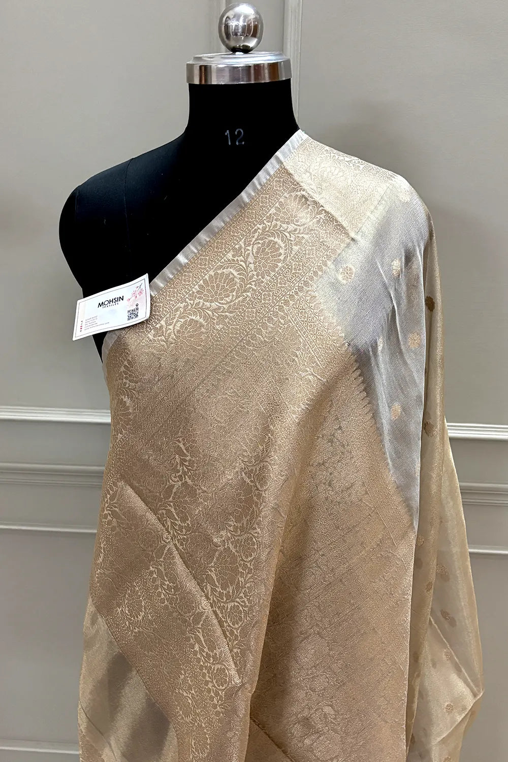 Beige Zari Tissue Silk Banarasi Saree