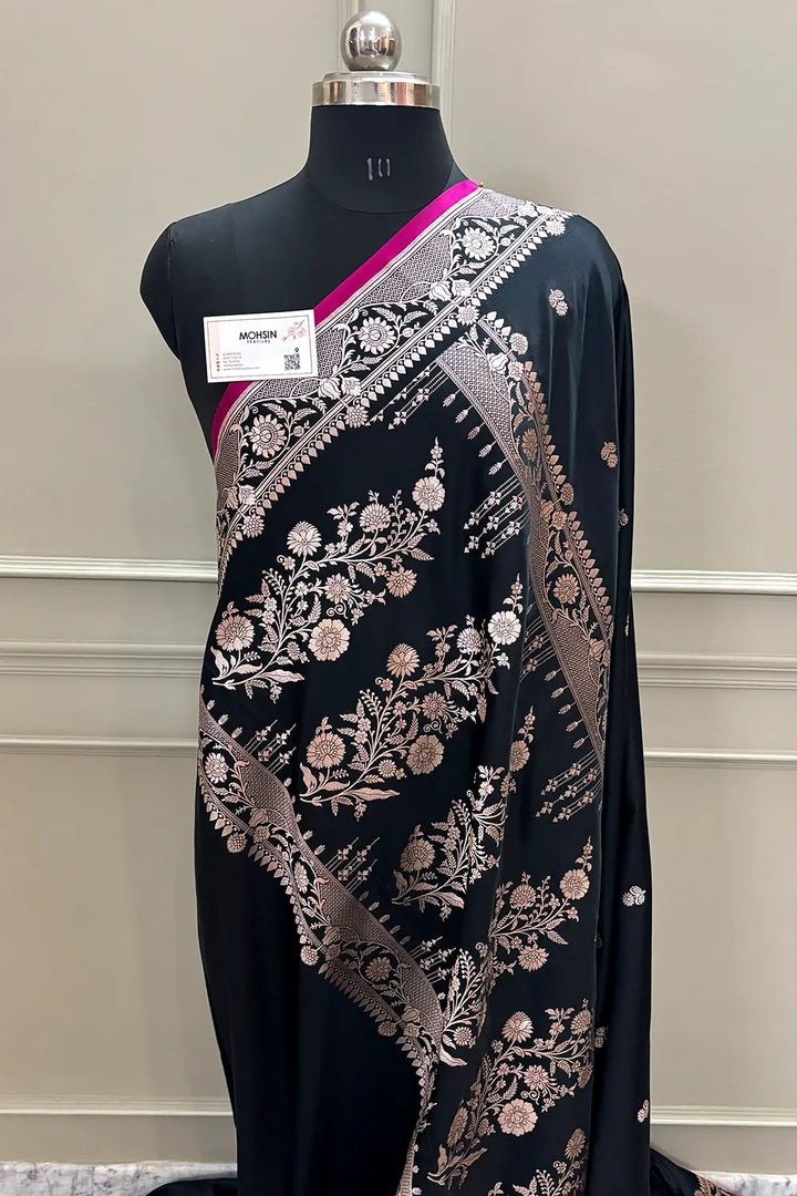 Black Babri Buti Katan Silk Banarasi Saree