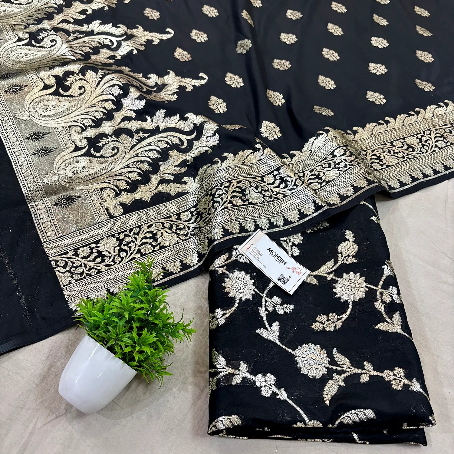 Black Golden Zari Katan Silk Banarasi Suit