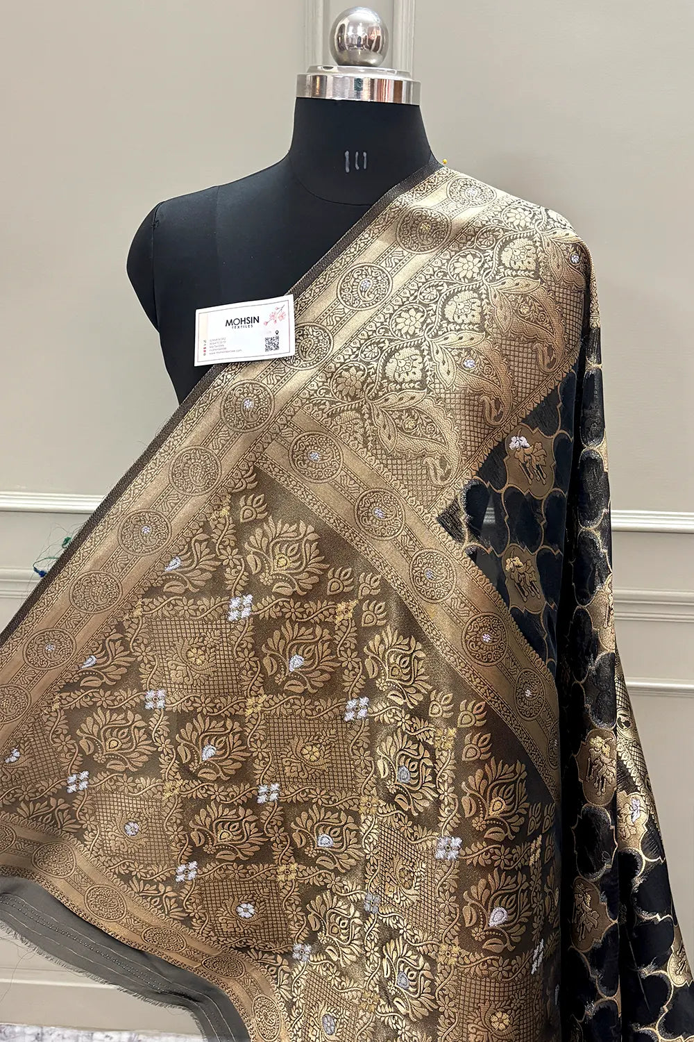 Black Golden Zari Organza Silk Banarasi Saree