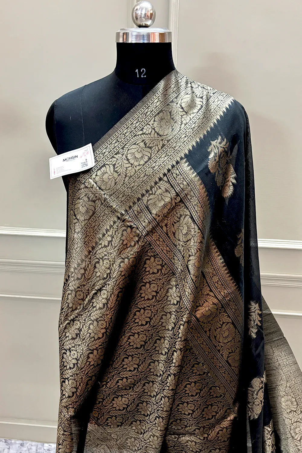 Black Resham Zari Cotton Silk Banarasi Saree