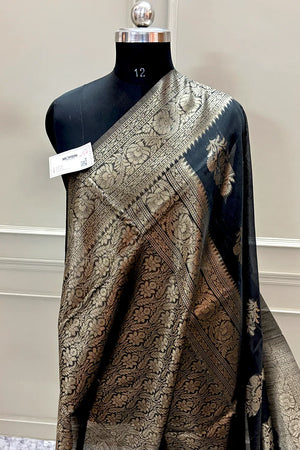 Black Resham Zari Cotton Silk Banarasi Saree