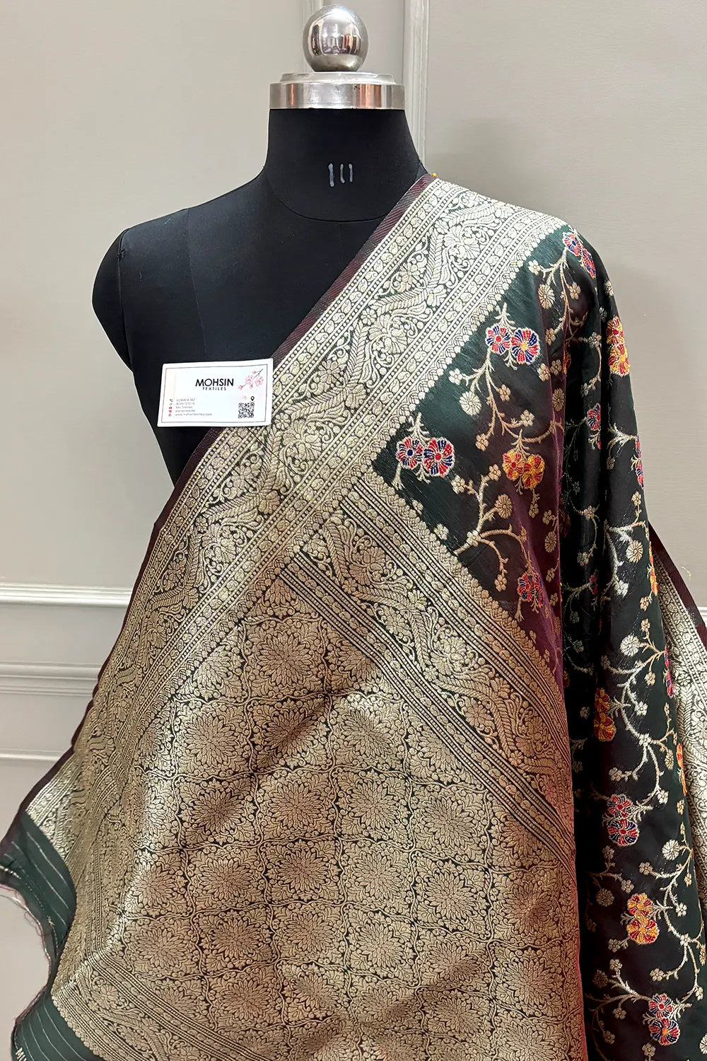 Bottle Green Golden Zari Silky Banarasi Saree