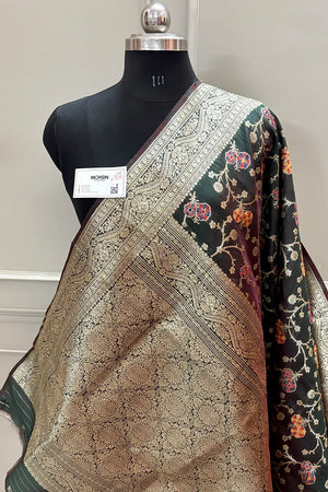 Bottle Green Golden Zari Silky Banarasi Saree