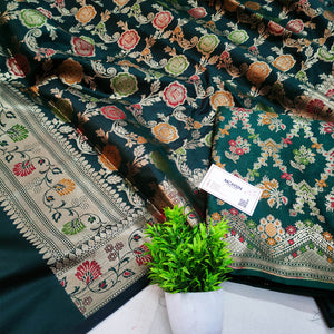 Bottle Green Meenakari Katan Silk Banarasi Suit
