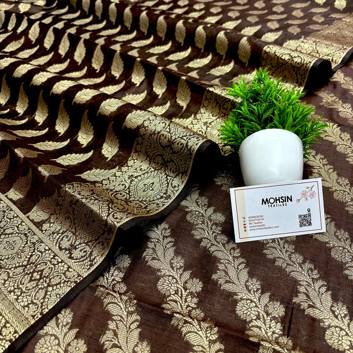 Brown Golden Zari Banarasi Silk Suit