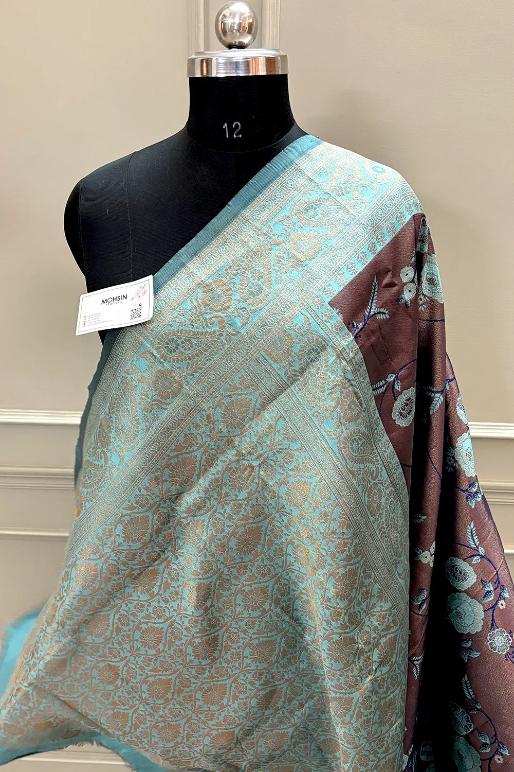 Coper and Teal Resham Zari Banarasi Silk Saree