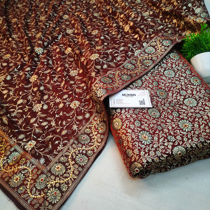 Maroon Stone Work Kimkhab Silk Banarasi Gharara