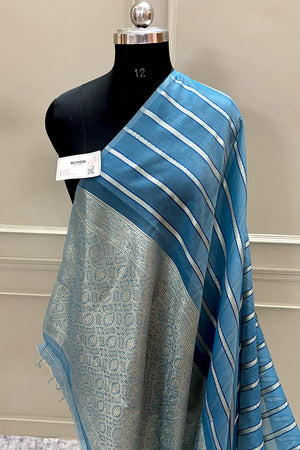 Firozi Resham Zari Chanderi Silk Banarasi Saree