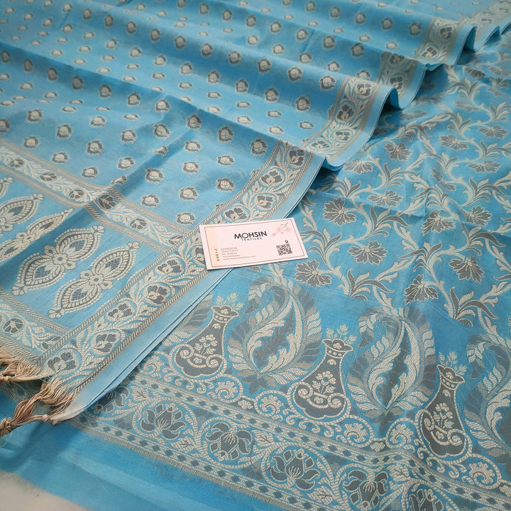 Firozi Resham Zari Cotton Silk Banarasi Suit
