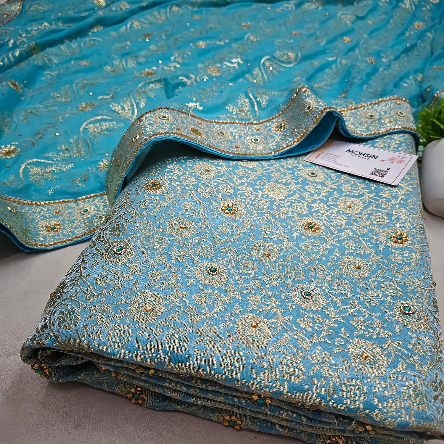 Firozi Stone Work Kimkhab Silk Banarasi Gharara