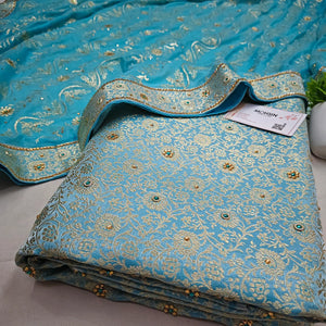 Firozi Stone Work Kimkhab Silk Banarasi Gharara