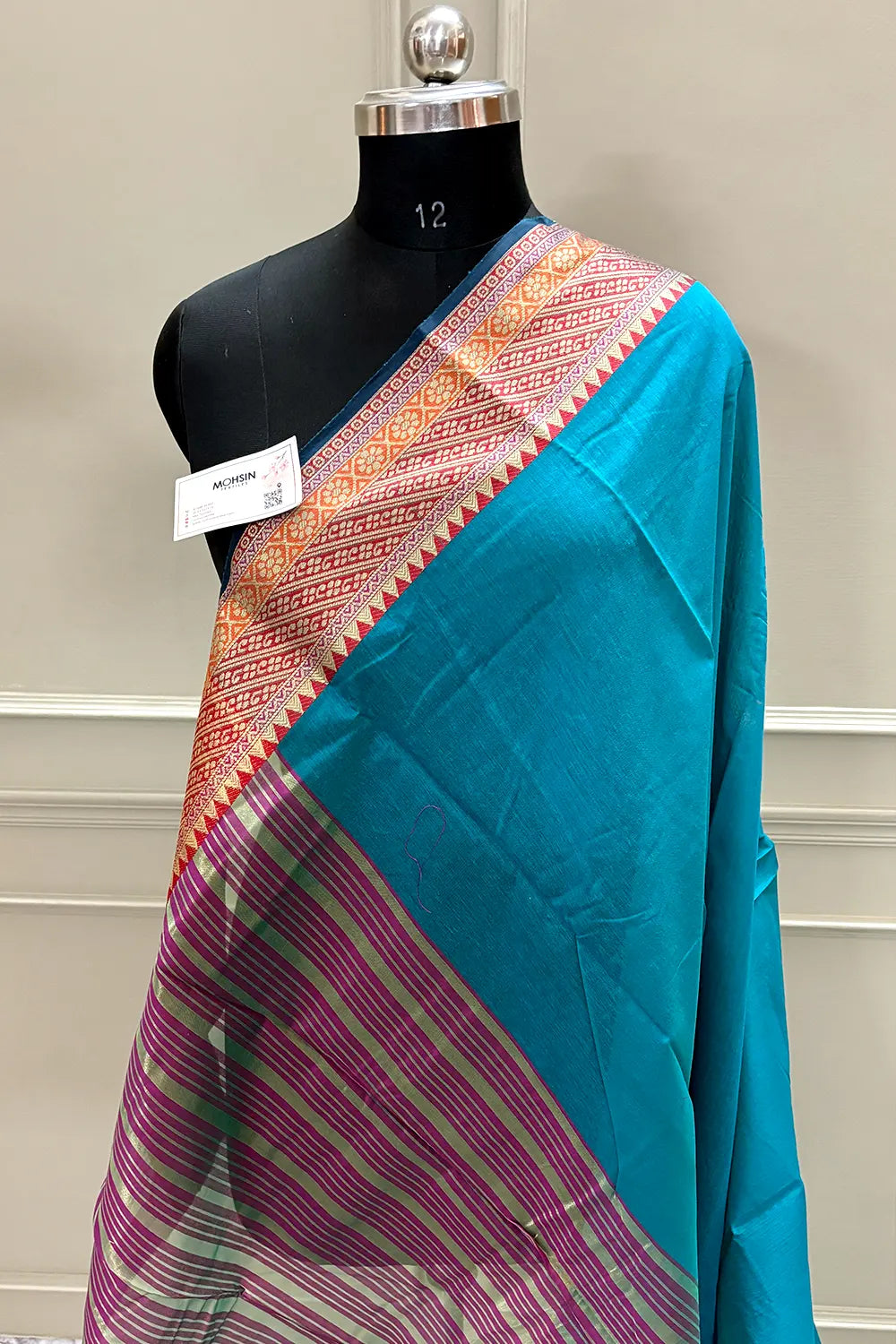 Firozi and Pink Cotton Silk Banarasi Saree