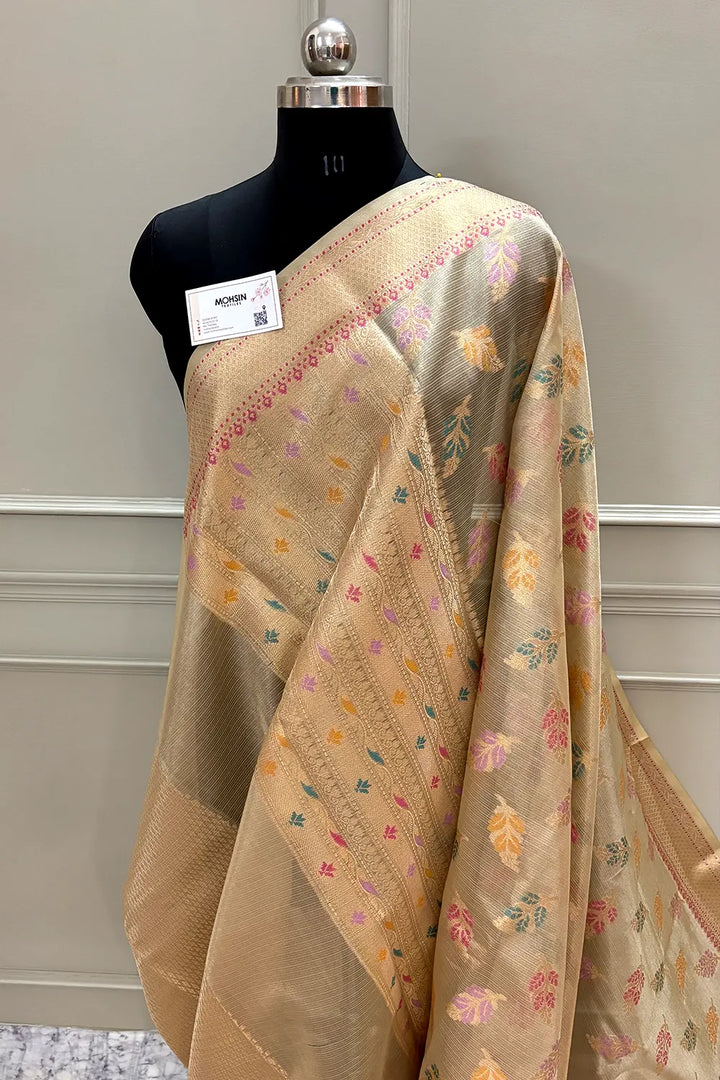 Gold Golden Zari Tissue Silk Banarasi Saree