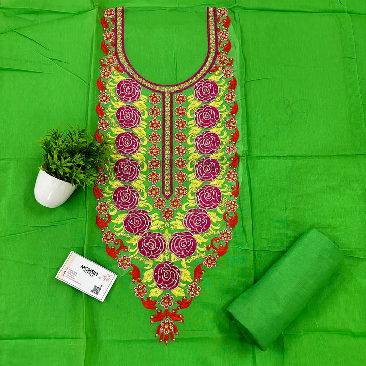 Green Chikankari Chanderi Silk Salwar Suit