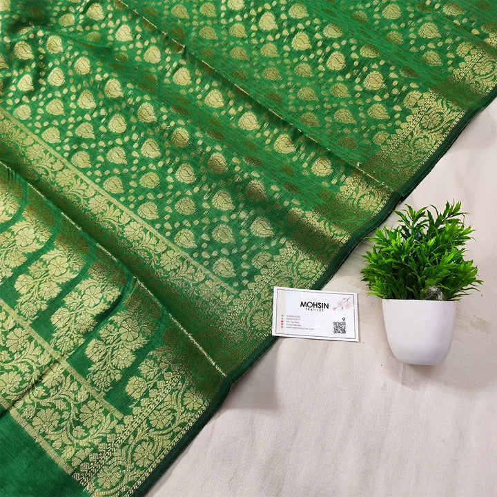 Green Diya Pattern Banarasi Silk Dupatta