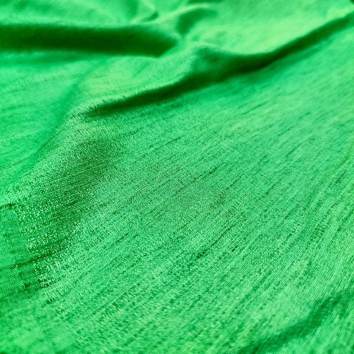 Green Plain Dupion Silk Banarasi Fabric