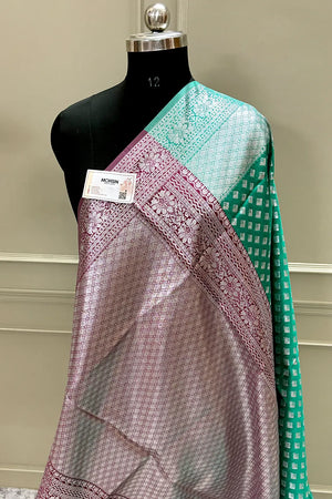 Green Resham Zari Silk Banarasi Saree