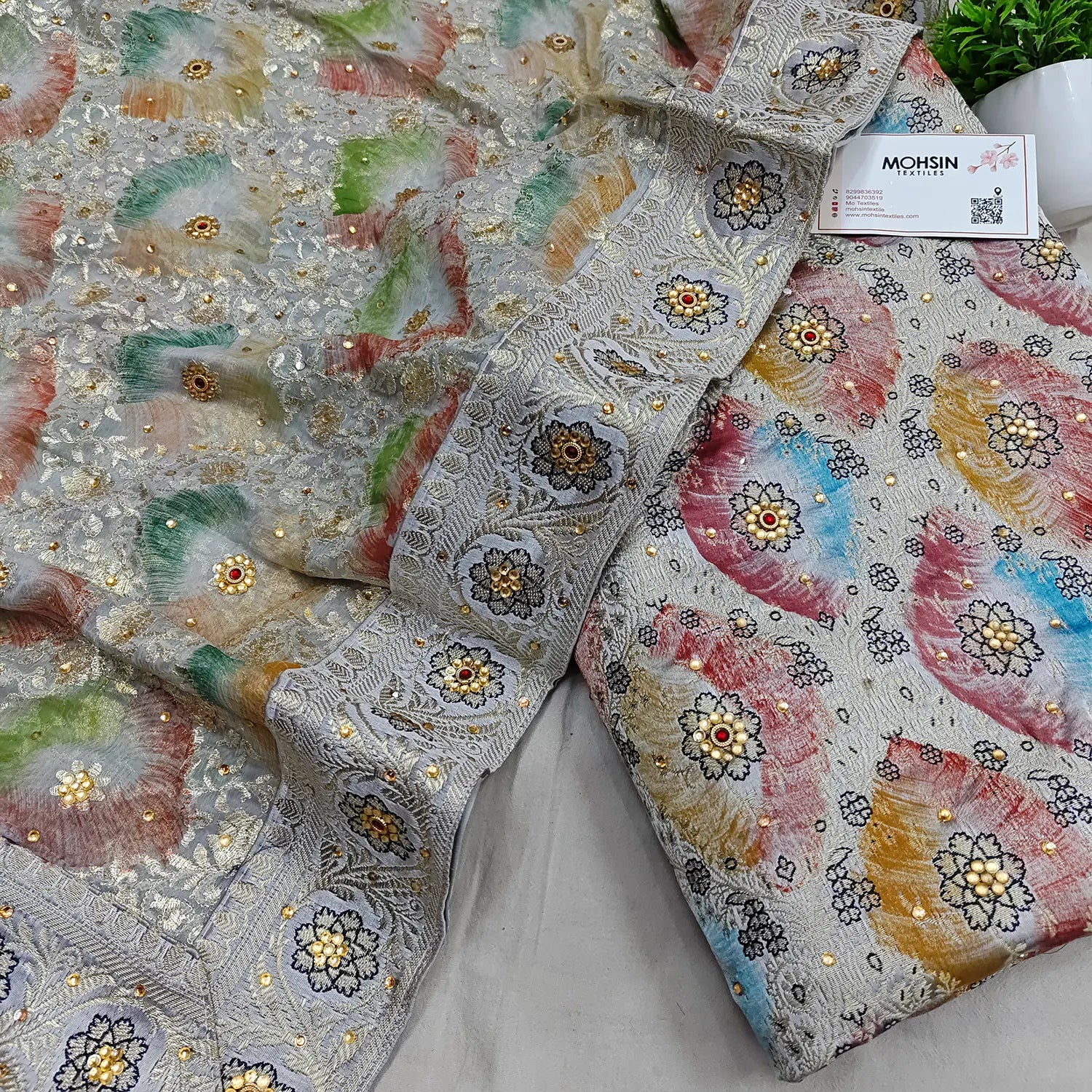 Grey Handbrush Stone Work Kimkhab Silk Banarasi Gharara