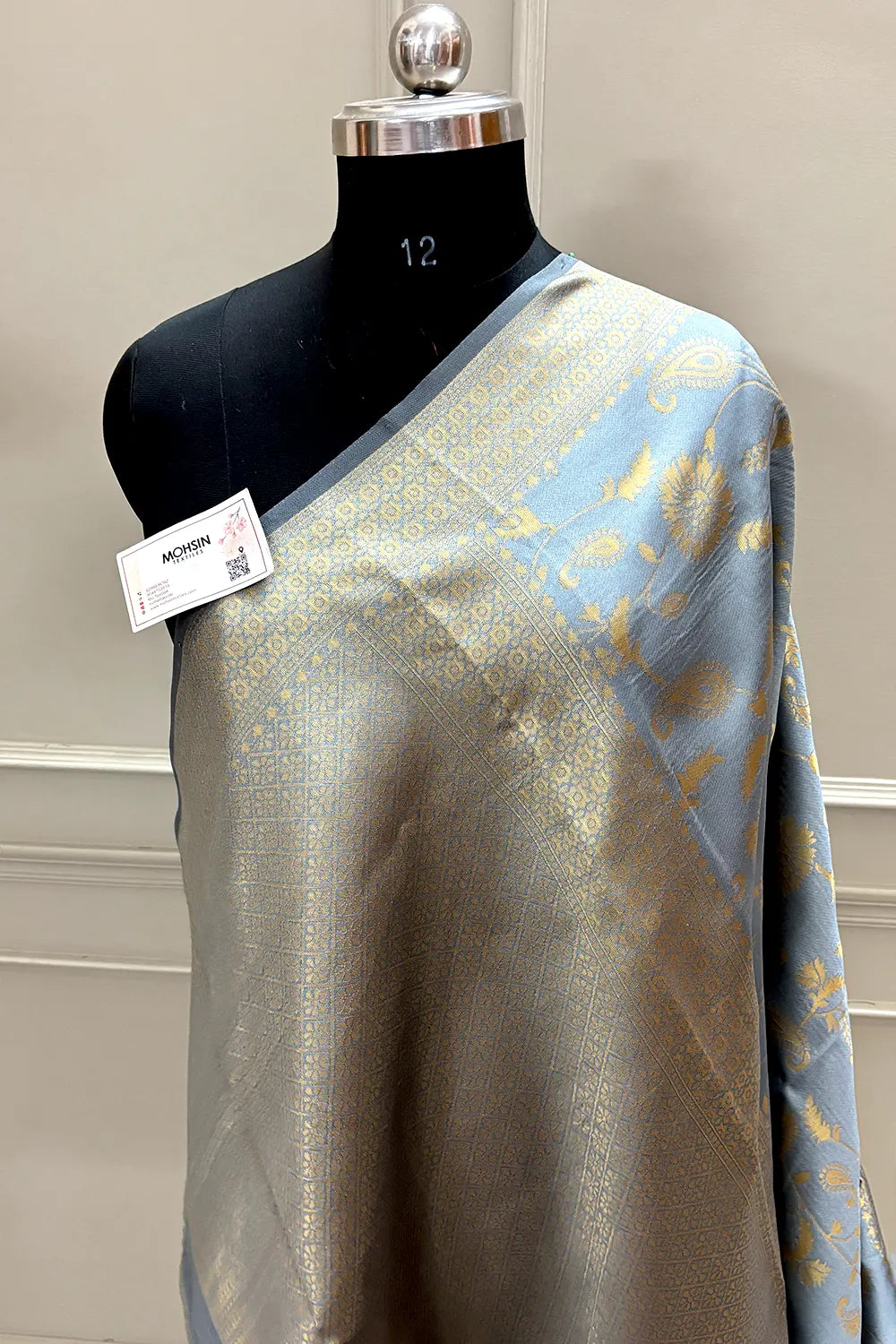 Grey Resham Zari Silk Banarasi Saree