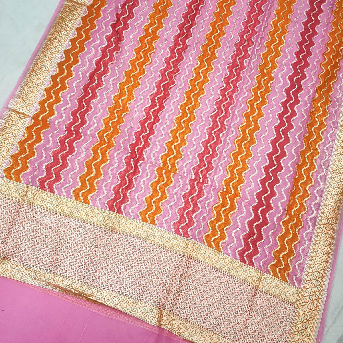 Hand Meenakari 24 Kalli Organza Silk Banarasi Lahenga Set Baby Pink Dupatta