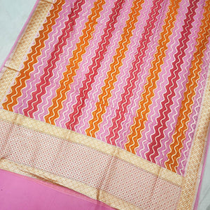 Hand Meenakari 24 Kalli Organza Silk Banarasi Lahenga Set Baby Pink Dupatta