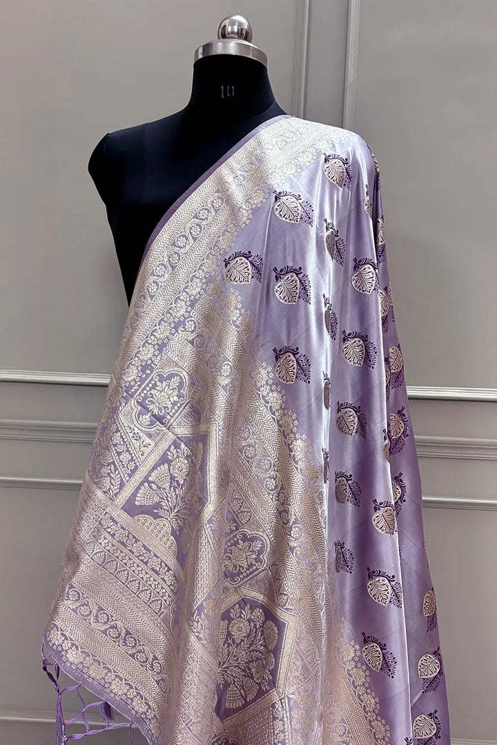 Lavender Golden Zari Satin Silk Banarasi Saree